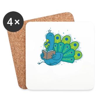 Peacock lit un livre Plumes d’oiseau - Dessous de verre (lot de 4) - blanc - Devant