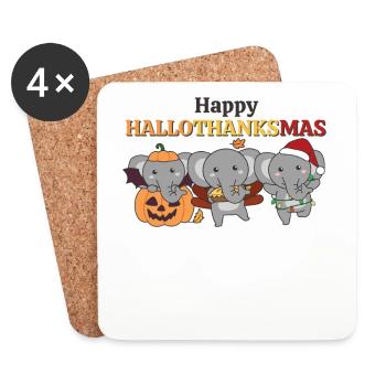 Joyeux Hallothanksmas éléphant de Noël éléphant - Dessous de verre (lot de 4) - blanc - Devant