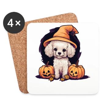 Halloween Hexenhut Kürbis Hund Pudel - Untersetzer (4er-Set) - Weiß - Vorne