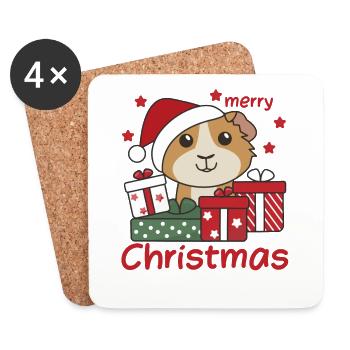 Cochon d’Inde Cadeau de Noël Animaux d’hiver - Dessous de verre (lot de 4) - blanc - Devant
