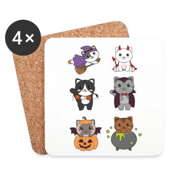 Chat Halloween Devil Pumpkin Vampire Costume - Dessous de verre (lot de 4) - blanc - Devant