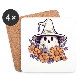 Halloween Groovy Ghost Hippie Fleurs - Dessous de verre (lot de 4) - blanc - Devant