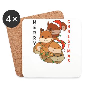 Squirrel Christmas Tree Christmas Animals - Coasters (set of 4) - white - Front