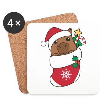 Capybara Noël Neige Hiver Animaux Capybara - Dessous de verre (lot de 4) - blanc - Devant