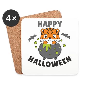 Tigre Joyeux Halloween Souris de Chaudron de Sorcière - Dessous de verre (lot de 4) - blanc - Devant