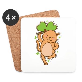 Chat avec trèfle Saint-Patrick - Dessous de verre (lot de 4) - blanc - Devant