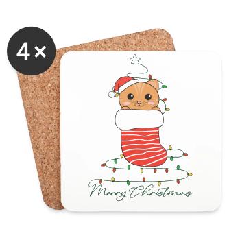 Katze Weihnachten Schnee Winter Tiere Katzen - Untersetzer (4er-Set) - Weiß - Vorne