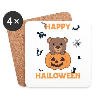 Bear in pumpkin cute bears Happy Halloween - Coasters (set of 4) - white - Front
