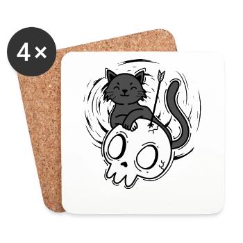 Cat with Skull Gothic Style - Coasters (set of 4) - white - Front