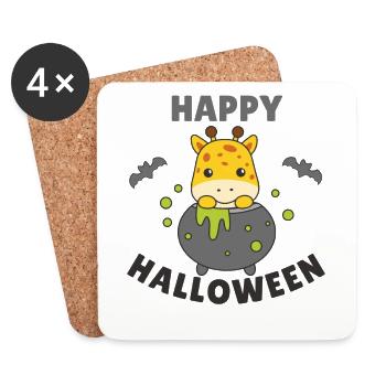 Giraffe Happy Halloween Hexenkessel Fledermaus - Untersetzer (4er-Set) - Weiß - Vorne