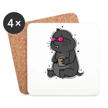 Mole drinking coffee animal mound of earth - Coasters (set of 4) - white - Front