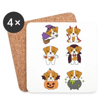 Jack Russell Halloween Teufel Kürbis Vampier - Untersetzer (4er-Set) - Weiß - Vorne