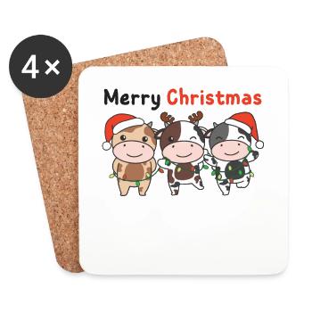 Vache Noël Animaux d’hiver Vache - Dessous de verre (lot de 4) - blanc - Devant