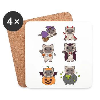 Chat siamois Halloween Diable Citrouille Costume de Vampire - Dessous de verre (lot de 4) - blanc - Devant