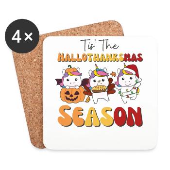 Tis' the Hallothanksmas Season Unicorn - Coasters (set of 4) - white - Front