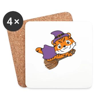 Tiger Halloween Hexe Kinder Hexen Kostüm - Untersetzer (4er-Set) - Weiß - Vorne
