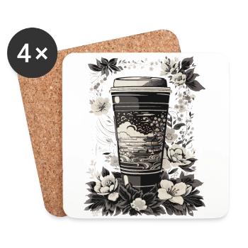 Ukiyo-E Stil Kaffee und Kirschblüten retro Design - Untersetzer (4er-Set) - Weiß - Vorne