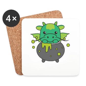 Drache Happy Halloween Hexenkessel Fledermaus - Untersetzer (4er-Set) - Weiß - Vorne