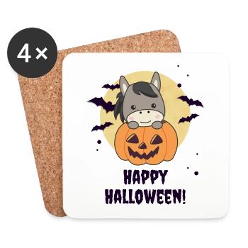 Donkey in Pumpkin Cute Donkey Happy Halloween - Coasters (set of 4) - white - Front