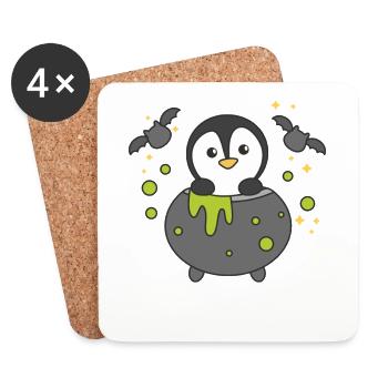 Pingouin Joyeux Halloween Bâton de Chaudron de Sorcière - Dessous de verre (lot de 4) - blanc - Devant