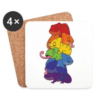 Rainbow Flag Pride LGBTQ Cute Chameleon Stack - Coasters (set of 4) - white - Front
