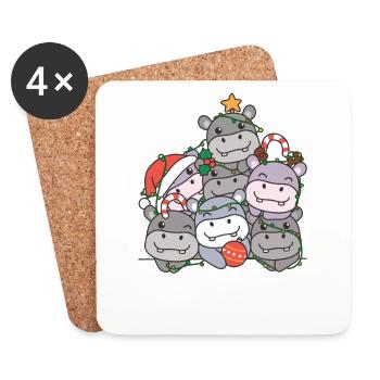 Hippo Christmas Tree Funny Animal Christmas - Coasters (set of 4) - white - Front