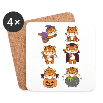 Tiger Halloween Teufel Kürbis Vampier Kostüm - Untersetzer (4er-Set) - Weiß - Vorne