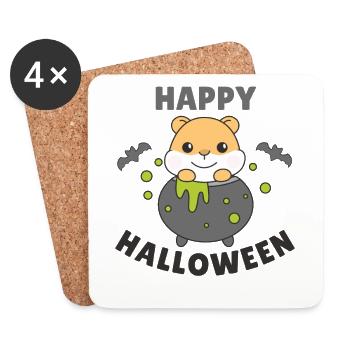 Hamster Happy Halloween Hexenkessel Fledermaus - Untersetzer (4er-Set) - Weiß - Vorne