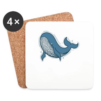 Rorqual bleu dans l’eau de mer - Dessous de verre (lot de 4) - blanc - Devant