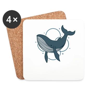 cute blue whale ocean water - Coasters (set of 4) - white - Front