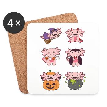 Axolotl Halloween Teufel Kürbis Vampier Kostüm - Untersetzer (4er-Set) - Weiß - Vorne