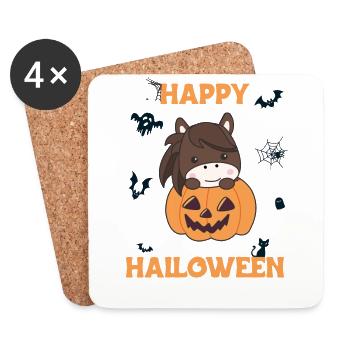 Cheval à la citrouille Chevaux mignons Joyeux Halloween - Dessous de verre (lot de 4) - blanc - Devant