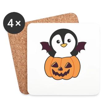 Penguin Halloween Pumpkin Bat Costume - Coasters (set of 4) - white - Front