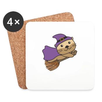 Otter Halloween Hexe Kinder Hexen Kostüm - Untersetzer (4er-Set) - Weiß - Vorne