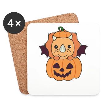 Triceratops Joyeuse chauve-souris à la citrouille d’Halloween - Dessous de verre (lot de 4) - blanc - Devant