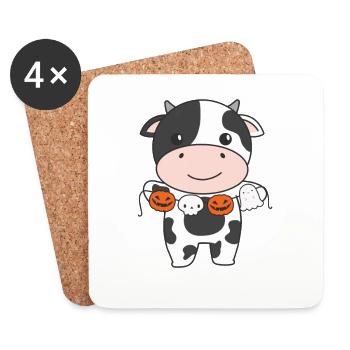 Vache Joyeux Halloween Citrouille Costume de fantôme - Dessous de verre (lot de 4) - blanc - Devant