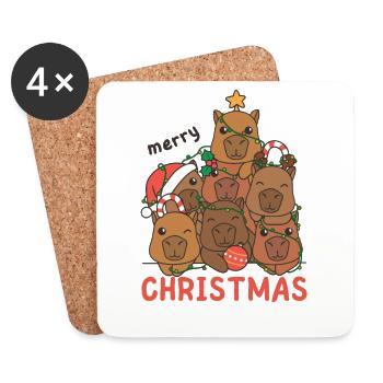 Capybara Arbre de Noël Joyeux Noël - Dessous de verre (lot de 4) - blanc - Devant
