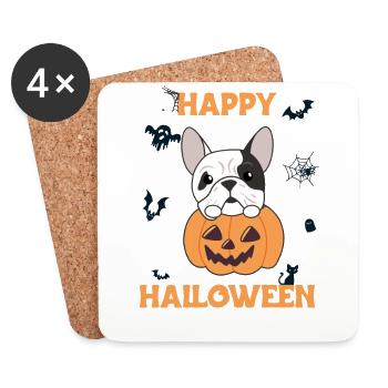 Bulldog in Pumpkin Cute Dogs Happy Halloween - Coasters (set of 4) - white - Front