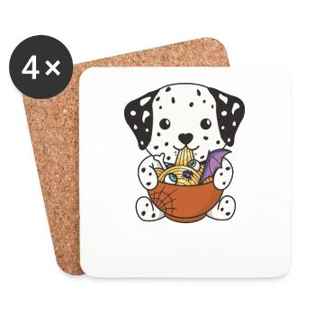 Nouilles Nouilles japonaises Halloween Dalmatiens - Dessous de verre (lot de 4) - blanc - Devant