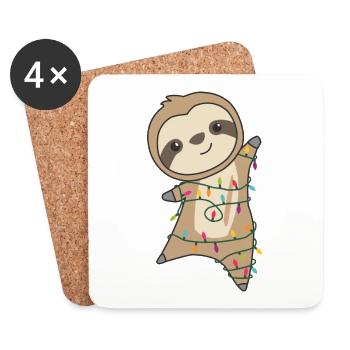 Paresseux, Noël, Animaux De Noël, Paresseux Mignon - Dessous de verre (lot de 4) - blanc - Devant