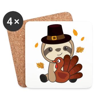 Le jour de Thanksgiving habille la dinde paresseux avec une tarte - Dessous de verre (lot de 4) - blanc - Devant
