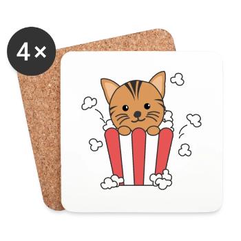 Chat Popcorn Time Drôles D’animaux Dans La Restauration Rapide - Dessous de verre (lot de 4) - blanc - Devant