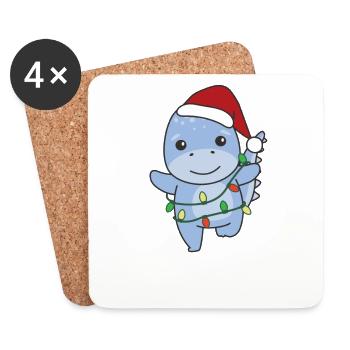 Dino Weihnachten Winter Tiere Dinos - Untersetzer (4er-Set) - Weiß - Vorne