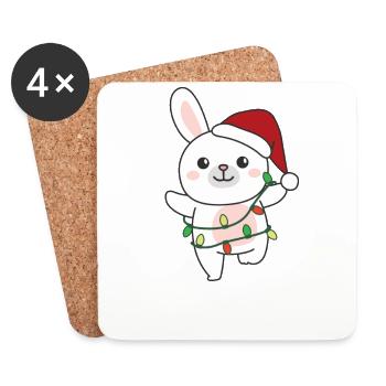 Lapin, Noël, Hiver, Animaux, Lapins - Dessous de verre (lot de 4) - blanc - Devant