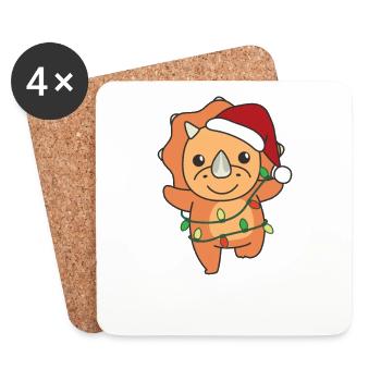 Triceratops Weihnachten Winter Tiere Dinos - Untersetzer (4er-Set) - Weiß - Vorne
