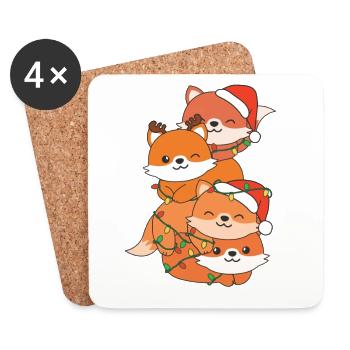 Fox, Christmas Tree, Christmas Animals, Foxes - Coasters (set of 4) - white - Front