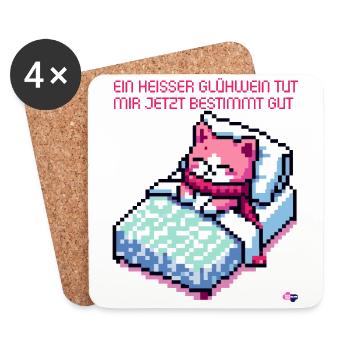 WITZIGE GLÜHWEIN KATZE IM BETT RETRO PIXELART - Untersetzer (4er-Set) - Weiß - Vorne