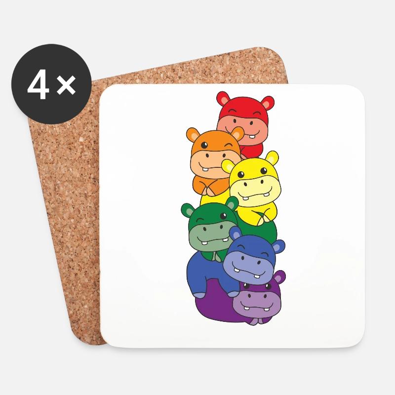 Regenbogen Hippo süße bunte Hippo für Kinder - Untersetzer (4er-Set) - Weiß