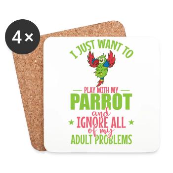 Je veux juste jouer avec mon oiseau animal perroquet - Dessous de verre (lot de 4) - blanc - Devant