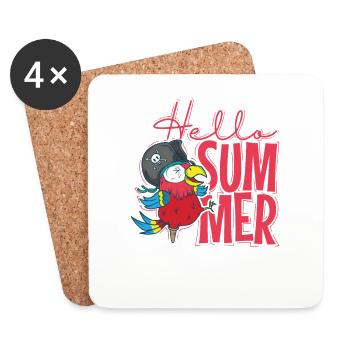 Bonjour l’été Perroquet Pirate Animal Oiseau - Dessous de verre (lot de 4) - blanc - Devant